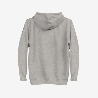 Chicago No Kings Flag Hoodie, light-gray with ribbed cuffs and hem, features a back view. This pullover embodies anti-authoritarian spirit, reimagining Chicago's flag to symbolize justice and community empowerment.