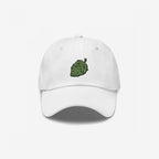 Hop Nug Hat featuring a six-panel design with a curved brim, showcasing an embroidered green hop-cone front and center, perfect for craft beer enthusiasts with a casual yet confident style.