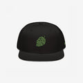 Hop Nug Hat features a black snapback cap with a green hop-cone design embroidered on the front, perfect for craft beer enthusiasts who appreciate bold style and subtle nods to their passion.