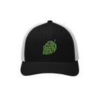 The Hop Nug Hat features a black front with a green embroidered hop cone, ideal for craft beer enthusiasts who appreciate cas