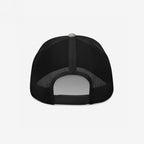 Back view of the Hop Nug Hat, a black mesh trucker cap with adjustable snap closure, perfect for craft beer enthusiasts who appreciate hops and casual, confident style.
