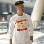 Young man wears the Hopium Shirt, featuring retro capsule characters and “Surviving on HOPIUM” text, embodying whimsical optimism. Perfect for dreamers who embrace hopeful escapism. Proceeds benefit NAMI.