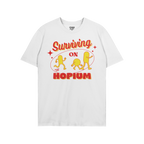 The Hopium Shirt features a retro-style graphic with Surviving on HOPIUM and three hop-shaped characters, embodying whimsical