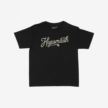 Hopsmash Women's Baby Tee featuring a cream “Hopsmash” script with hop-cone detail. This cropped T-shirt embodies bold, retro brewery vibes, perfect for beer enthusiasts and style rebels.