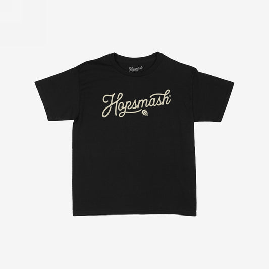 Hopsmash Women's Baby Tee featuring a cream “Hopsmash” script with hop-cone detail. This cropped T-shirt embodies bold, retro brewery vibes, perfect for beer enthusiasts and style rebels.
