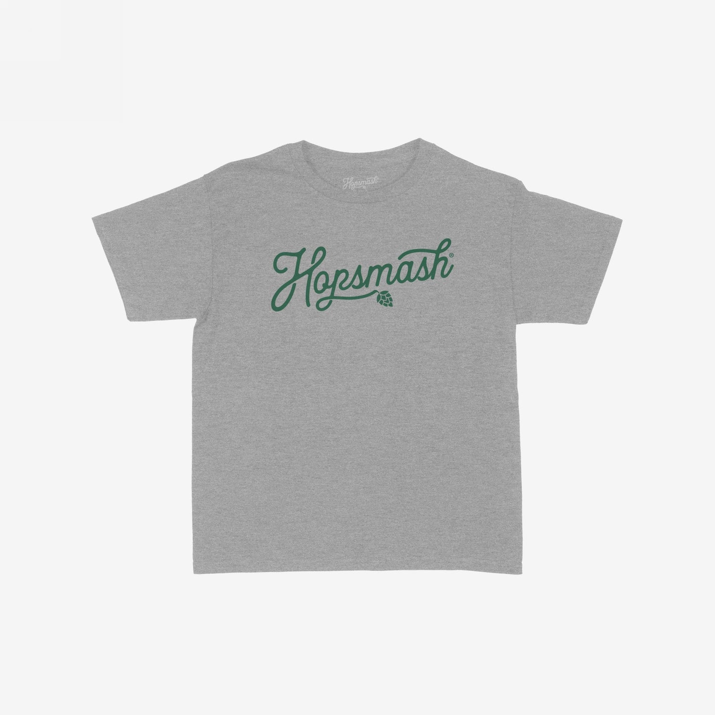 Hopsmash Women's Baby Tee, with Hopsmash in dark green cursive and a hop-cone graphic, embodies brewery flair and retro style, perfect for expressing individuality and supporting inclusive values.