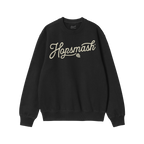 Hopsmash Hoodie & Sweatshirt: Black crew-neck with “Hopsmash” in cream cursive and hop-cone design, embodying bold hop de