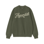 Hopsmash Hoodie & Sweatshirt showcases a forest-green crewneck with Hopsmash in cursive and a hop-cone graphic, embodying bol