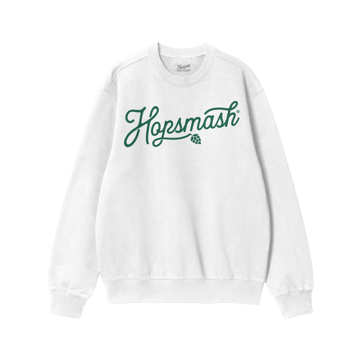 Hopsmash Hoodie & Sweatshirt featuring Hopsmash in green script with a hop-cone icon, offering cozy comfort and bold style fo
