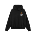 Black pullover hoodie featuring ICE Is State Sponsored Terrorism slogan with flame graphic, supporting immigrant rights activ