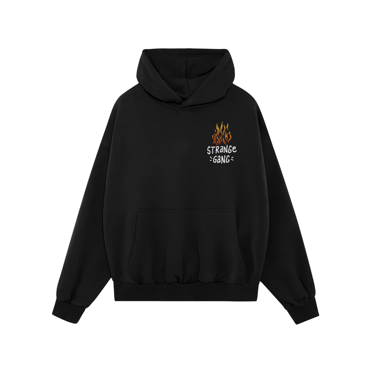 Black pullover hoodie featuring ICE Is State Sponsored Terrorism slogan with flame graphic, supporting immigrant rights activ