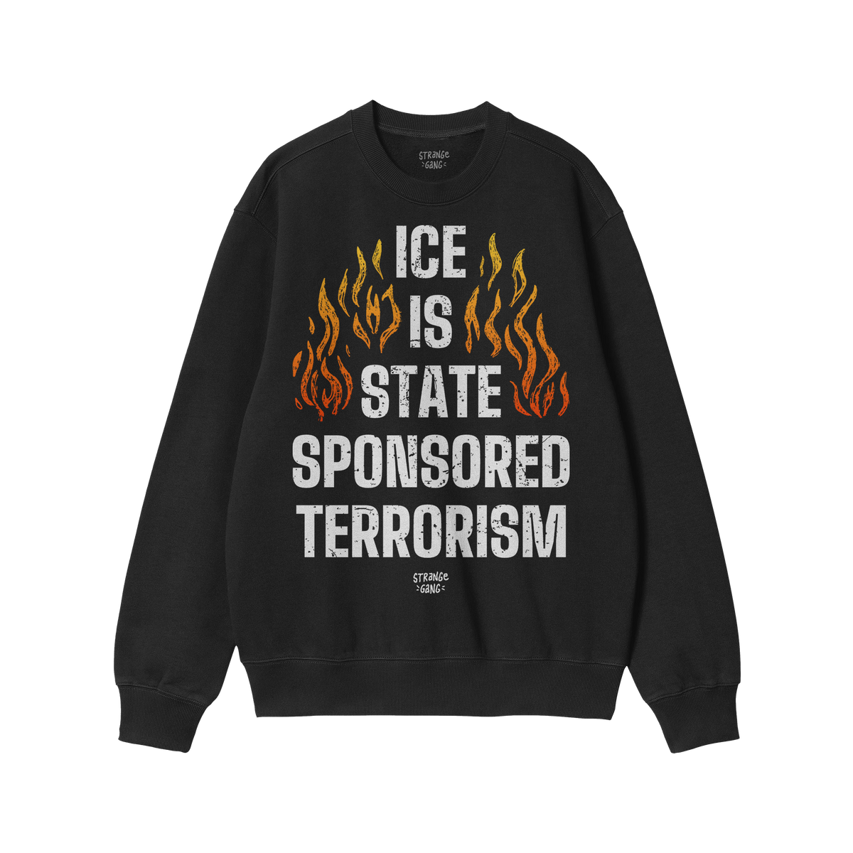 ICE Is State Sponsored Terrorism Shirt with bold slogan and fiery design, perfect for activists and allies advocating for imm