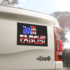The tailgate of a white 4x4 displays the Anti Fascist USA Sticker & Magnet, featuring bold ANTI FASCIST text in a stars-and-stripes design, symbolizing resistance and defiance against fascism.
