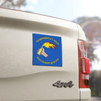 Say Hello Ukraine Sticker & Magnet on a 4x4 tailgate, featuring a cartoon hand with a flaming bottle and bold Russian text, embodying defiance and support for Ukraine.