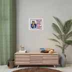 Anti Fascist Uncle Sam Poster in a modern-rustic room, displayed above a sideboard with candles, a deer figurine, and a woven bowl, conveying a bold message against authoritarianism.