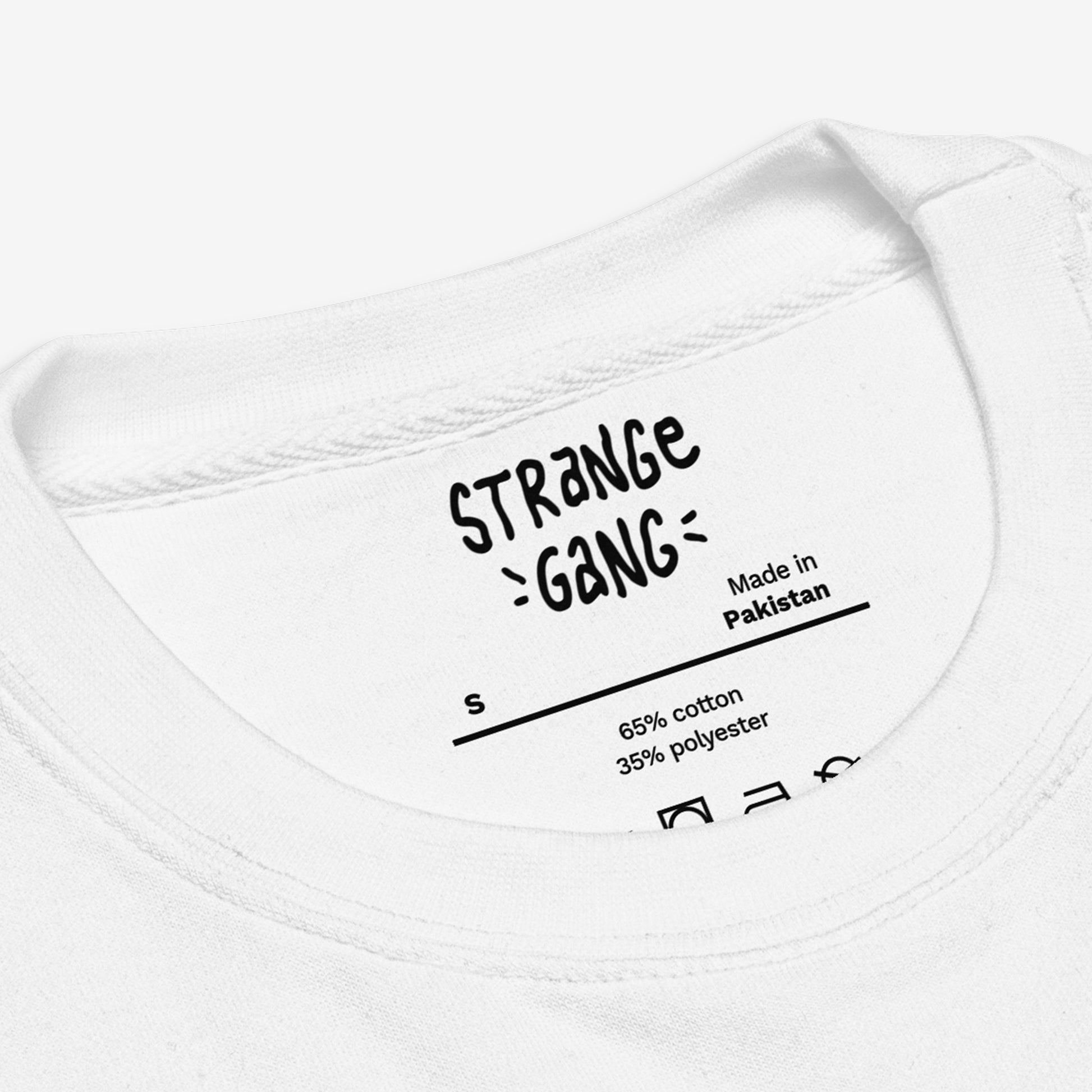 Inside neckline of the Minnesota No Kings Flag Hoodie & Sweatshirt, featuring a printed label with brand details, size S, fabric composition, and care symbols.