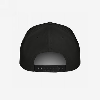 Back view of the Immigrant Hat, a black six-panel snapback with RICHARDSON on the adjustable strap. Features small ventilation eyelets and embodies rebellion with its bold stenciled barbed wire design.