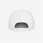 Rear view of the Immigrant Hat, showcasing a white six-panel crown with eyelets, top button, and adjustable snap-back strap. A statement accessory for activists challenging norms and advocating for equality.