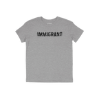 Immigrant Shirt featuring bold, distressed stencil lettering with barbed wire accents, symbolizing resilience and unity. Idea
