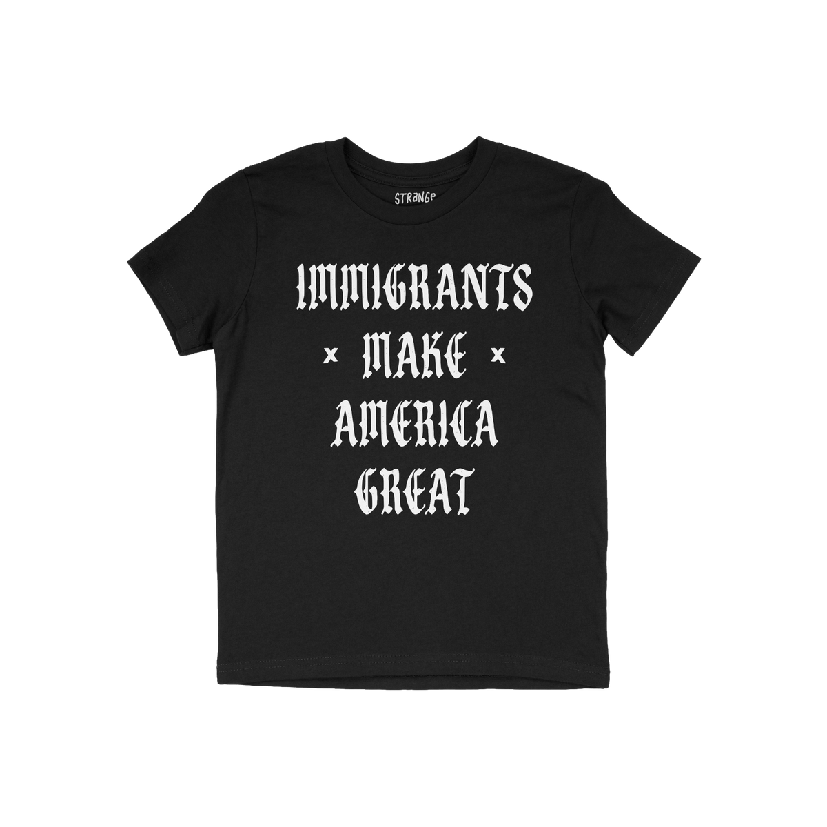 Immigrants Make America Great Shirt featuring bold Old English lettering, symbolizing protest and unity against injustice, la