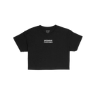 Intensive Purposes Women's Baby Tee featuring INTENSIVE PURPOSES in white text on the chest. This minimalist black tee embodi