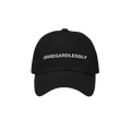 The Irregardlessly Hat features a black baseball-style cap with IRREGARDLESSLY embroidered in white, embodying a playful nod 