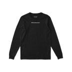 Irregardlessly T-shirt: Black long-sleeve crewneck with IRREGARDLESSLY in white on the chest. Features STRANGE ALLIES label. 