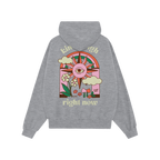 Back view of the Kinda High Hoodie & Sweatshirt featuring a retro psychedelic graphic with a third-eye sunburst, rainbow port