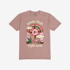 Kinda High T-shirt featuring a retro psychedelic design with a stylized sun, single eye, rainbow, clouds, and mushrooms, encapsulating a laid-back, spaced-out vibe.