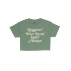 Support Your Local Lager Maker Women's Baby Tee: A bright green, fitted tee with a cream-colored slogan, perfect for celebrat