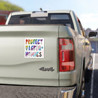 “Protect My LGBTQ+ Homies” sticker on a 4x4 pickup tailgate, showcasing its bold, rainbow design. Perfect for allies and advocates, weatherproof, and available as stickers or magnets.