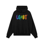 Black pullover hoodie titled LGBTQ Rocks Shirt features a rainbow gradient LG⚡BT design across the chest, emphasizing pride
