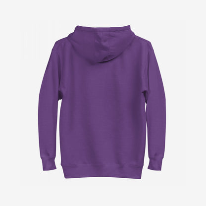 Back view of the LGBTQ Rocks Hoodie, featuring a plain purple design with a hood and ribbed details, embodying pride and resilience. Ideal for expressing solidarity and individuality.