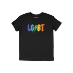 LGBTQ Rocks Shirt featuring a bold LGBT design in a rock-poster style, with a green lightning bolt for S. Available in variou