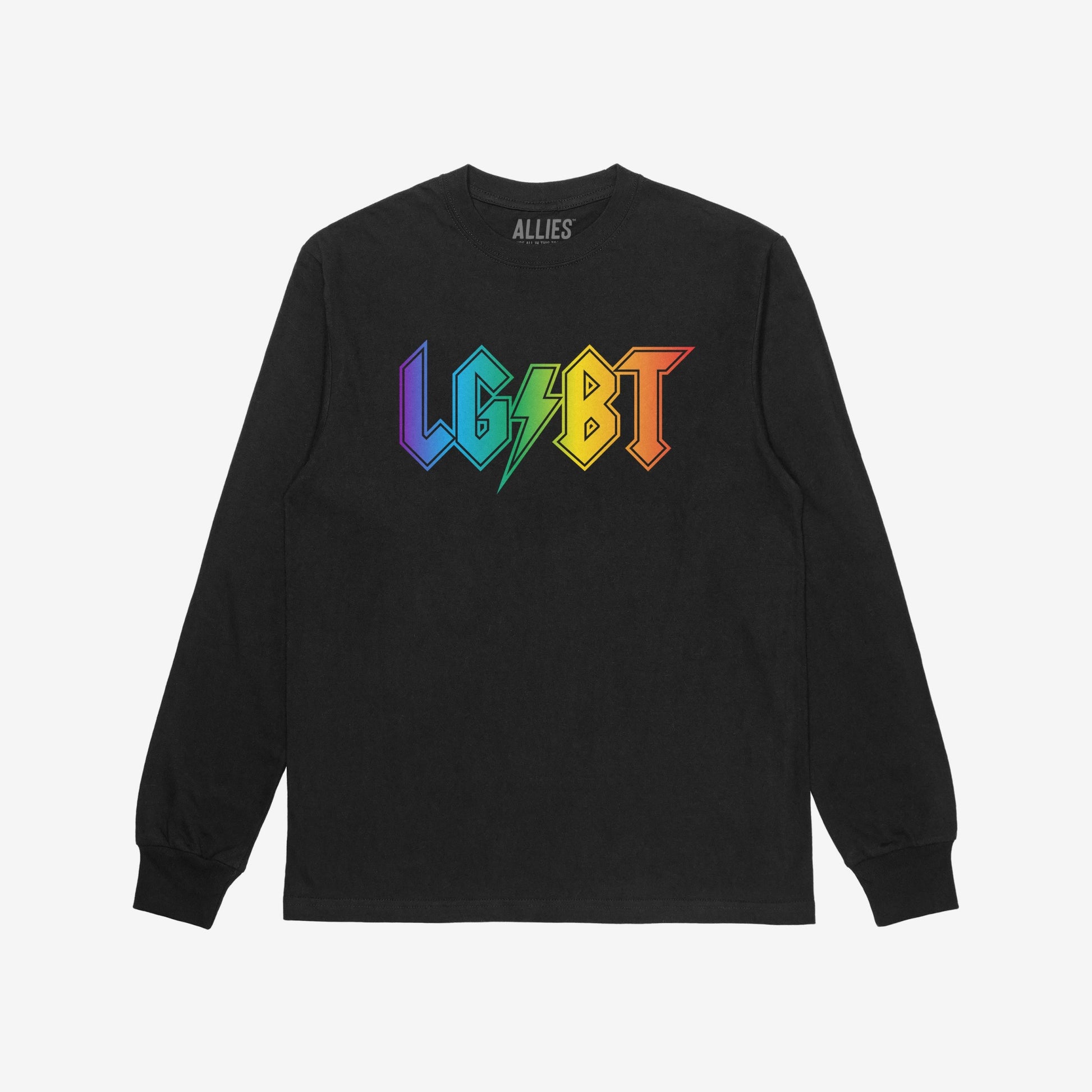LGBTQ Rocks T-shirt Long Sleeve Black Rainbow by Strange Allies