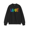 Black crew-neck sweatshirt featuring “LGBT” in rainbow shades with a lightning bolt “S”. Part of the LGBTQ Rocks Shir
