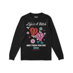 Life's A Bitch Shirt features smiling anthropomorphic hearts with Life's A Bitch above and AND THEN YOU DIE below, capturing 