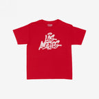 Los Angeles Handstyle Women's Baby Tee features a bold white graffiti-style Los Angeles graphic across the chest with a halo, embodying a retro Y2K vibe. Small STRANGE ALLIES text appears at the back.