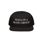 MAGA Is A Hate Group Hat: A black snapback with white embroidered text, embodying progressive and equality values. Ideal for 