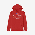Make America Anti-Fascist Again Hoodie & Sweatshirt features a stylized flag and bold message promoting democracy and civil rights, perfectly embodying a stand against authoritarianism and supporting equality.