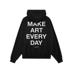 Make Art Every Day Hoodie featuring bold white block-letter text on the back, complemented by the small script brand name Ego