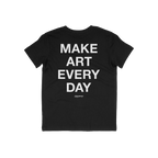 Back view of the Make Art Every Day T-shirt featuring a bold white slogan in all caps, ideal for expressing creativity. A sma