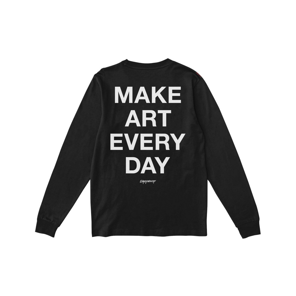 Black Make Art Every Day T-shirt featuring bold white text on the back, embodying creative expression and inclusivity. Unisex