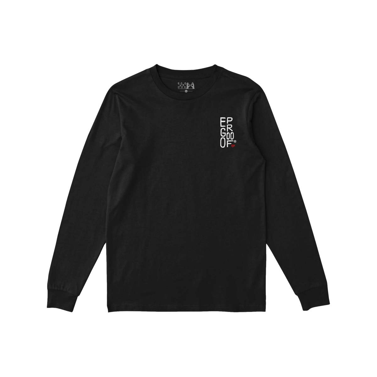 Make Art Every Day T-shirt featuring a small EGOPROOF graphic with a red heart on the chest, showcasing an artistic lifestyle