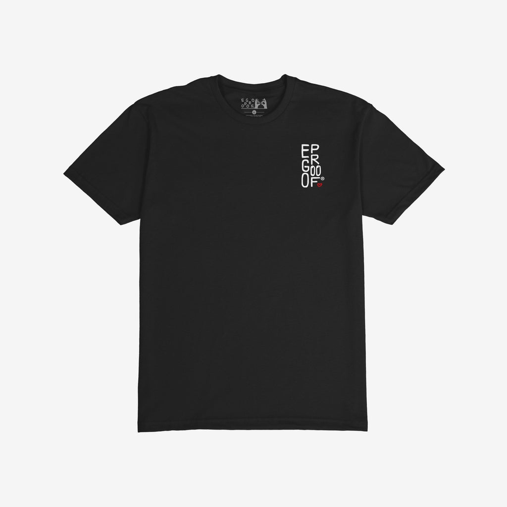 Make Art Every Day T-shirt features a black, unisex fit with EGOPROOF on the chest and a bold motivational print on the back, embodying creative expression and inclusivity.