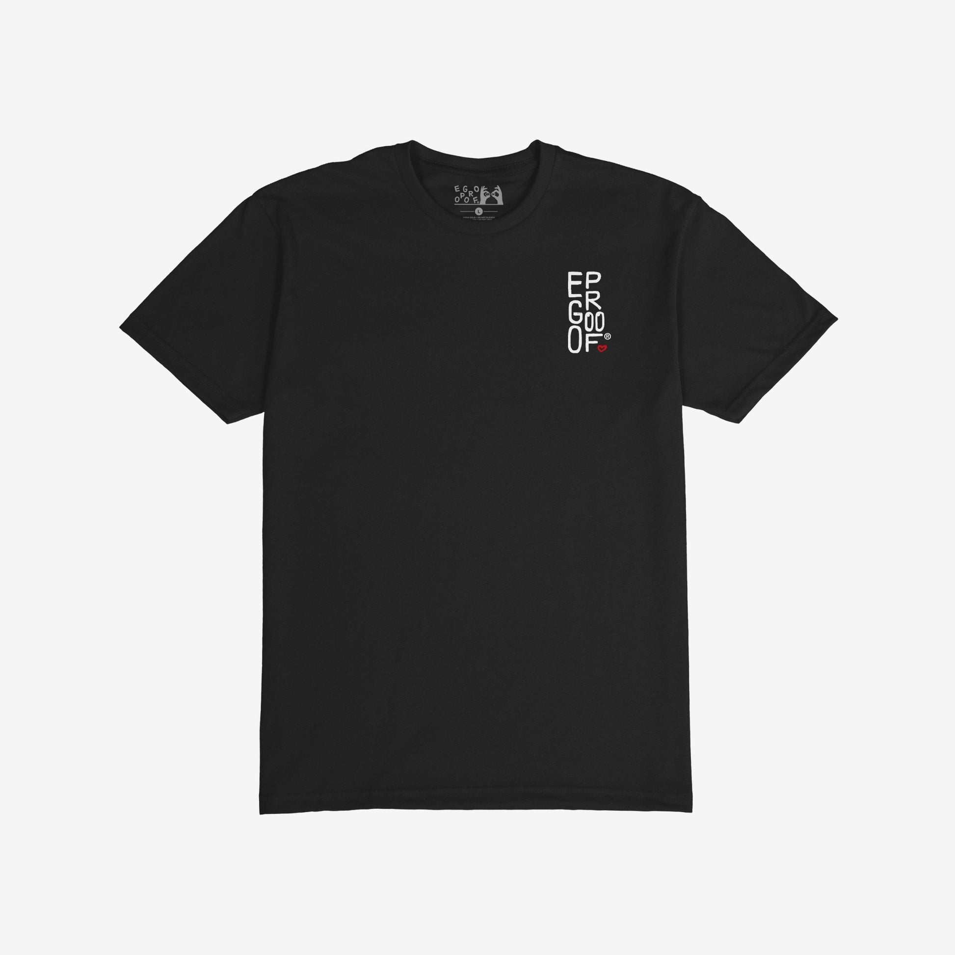 Make Art Every Day T-shirt features a black, unisex fit with EGOPROOF on the chest and a bold motivational print on the back, embodying creative expression and inclusivity.