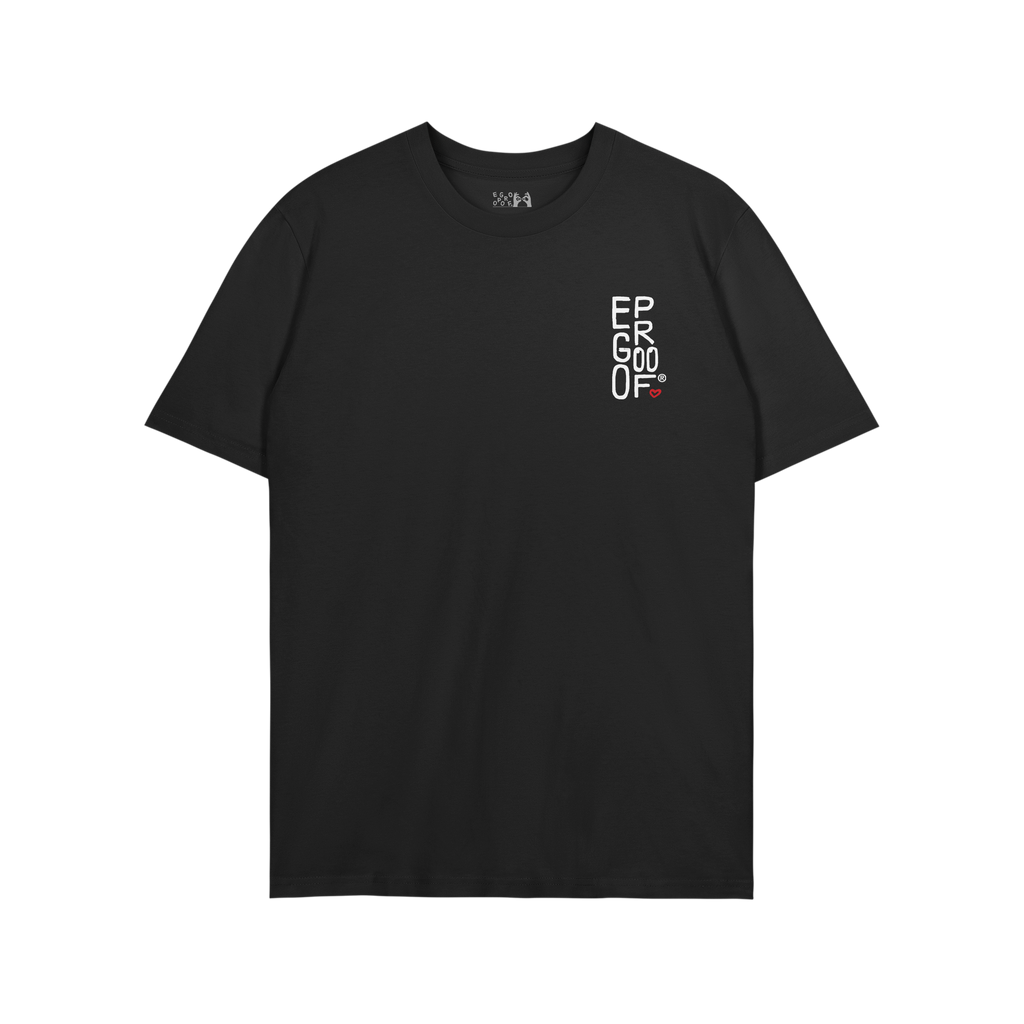 Make Art Every Day T-shirt features a black, unisex fit with EGOPROOF on the chest and a bold motivational print on the back,