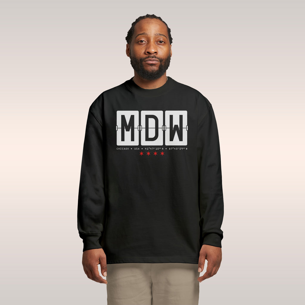 Chicago MDW Midway Airport Flipboard Long Sleeve T-shirt