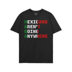 Mexicans Aren’t Going Anywhere Shirt features bold block letters styled in Mexican flag colors, asserting a powerful statem