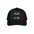 Chinga La Migra Mexico Hat featuring a bold Spanish slogan in Mexican flag colors, designed for anti-fascist protest and immi